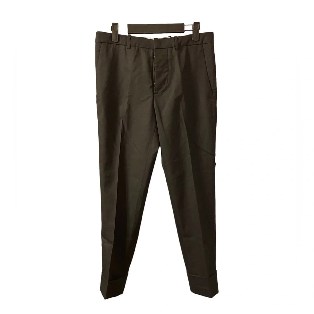 MARNI BLACK PLEATED CUFFED WOOL TROUSERS